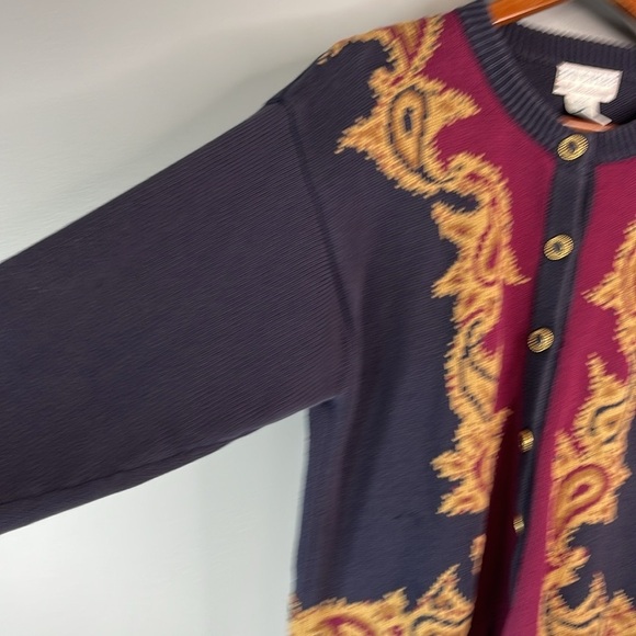 Vintage 90’s Principles Petite Collection Cardigan Navy Taupe Burgundy Paisley M - Picture 5 of 11